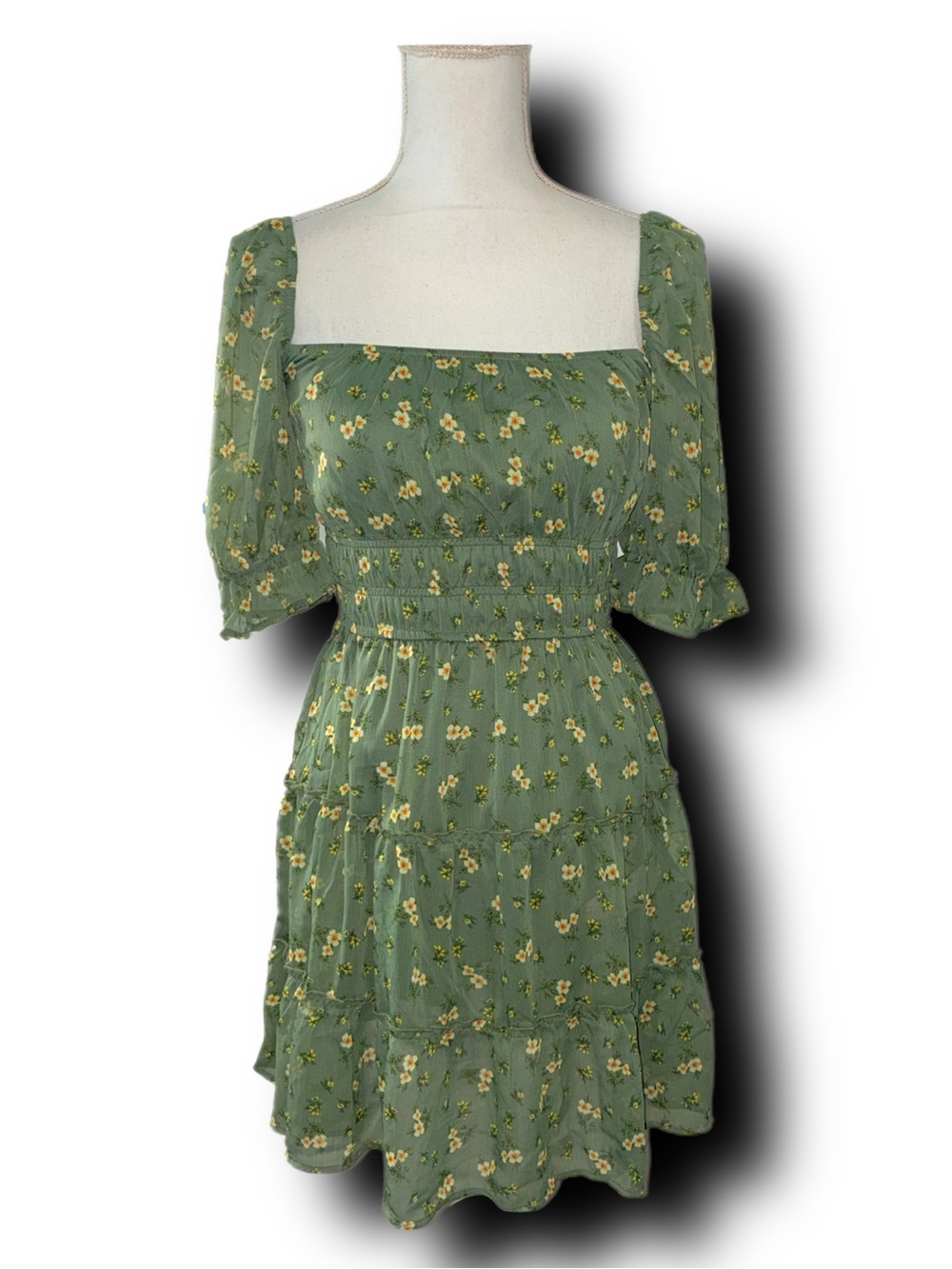Trixxi Smocked Tiered Floral Cottagecore Mini Dress with Puff Sleeves